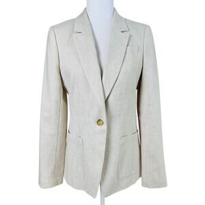 NEW J. CREW Helena Linen Blend Blazer Jacket Beige Size 6 Tall Lightweight Work